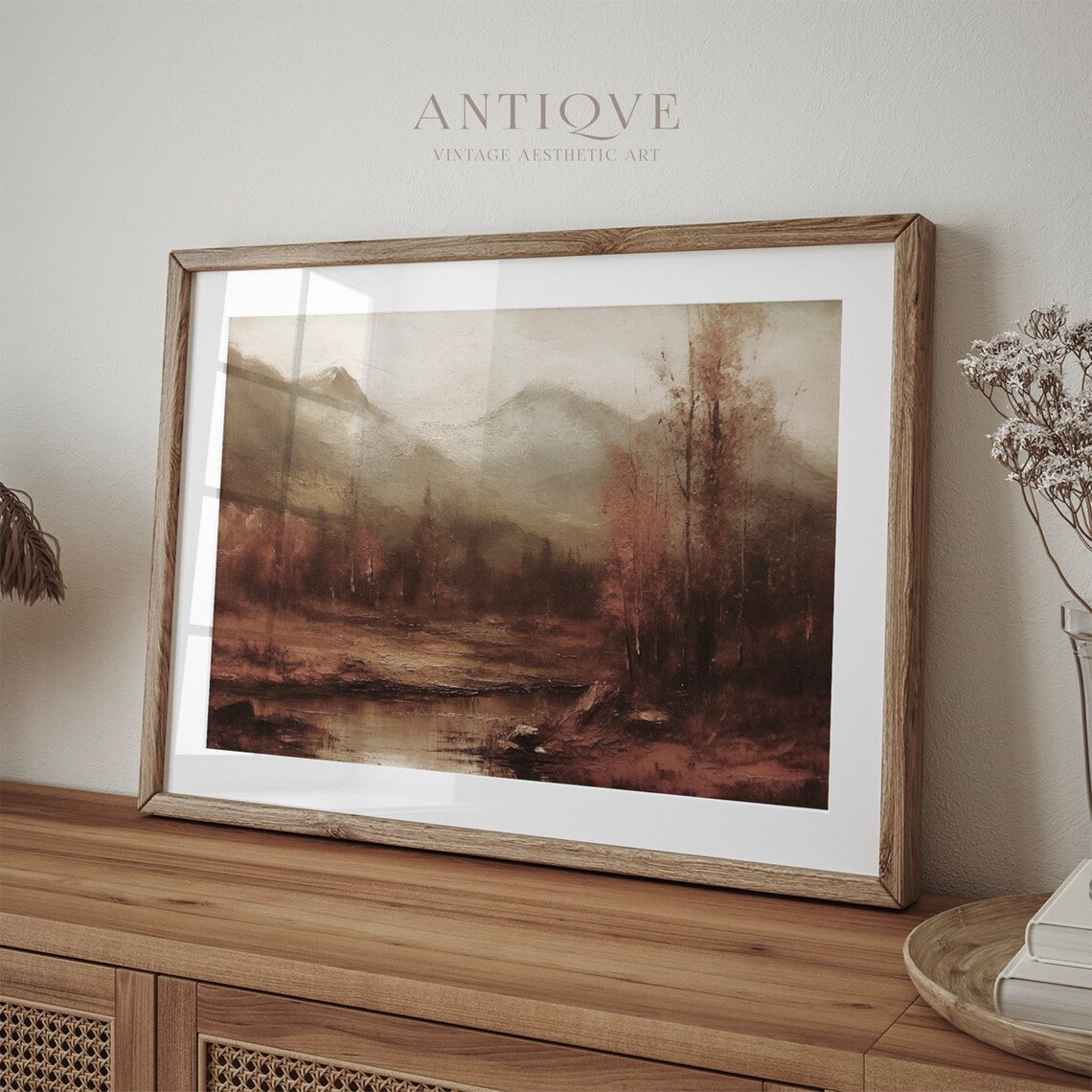 Autumn River Landscape with Fall Foliage Vintage Oil Painting Print - Image 4