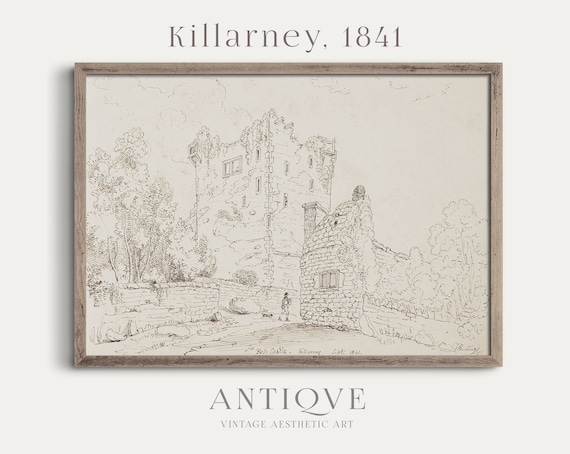 Ross Castle in Killarney, Ireland Vintage Sketch
