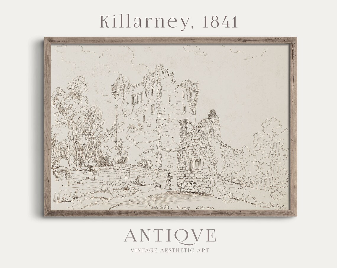 Ross Castle in Killarney, Ireland Vintage Sketch