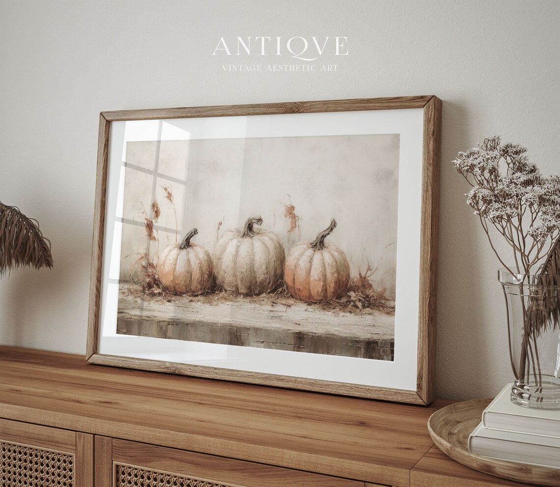 Rustic Pumpkin Light Fall Painting, Farmhouse Art Print - Image 3