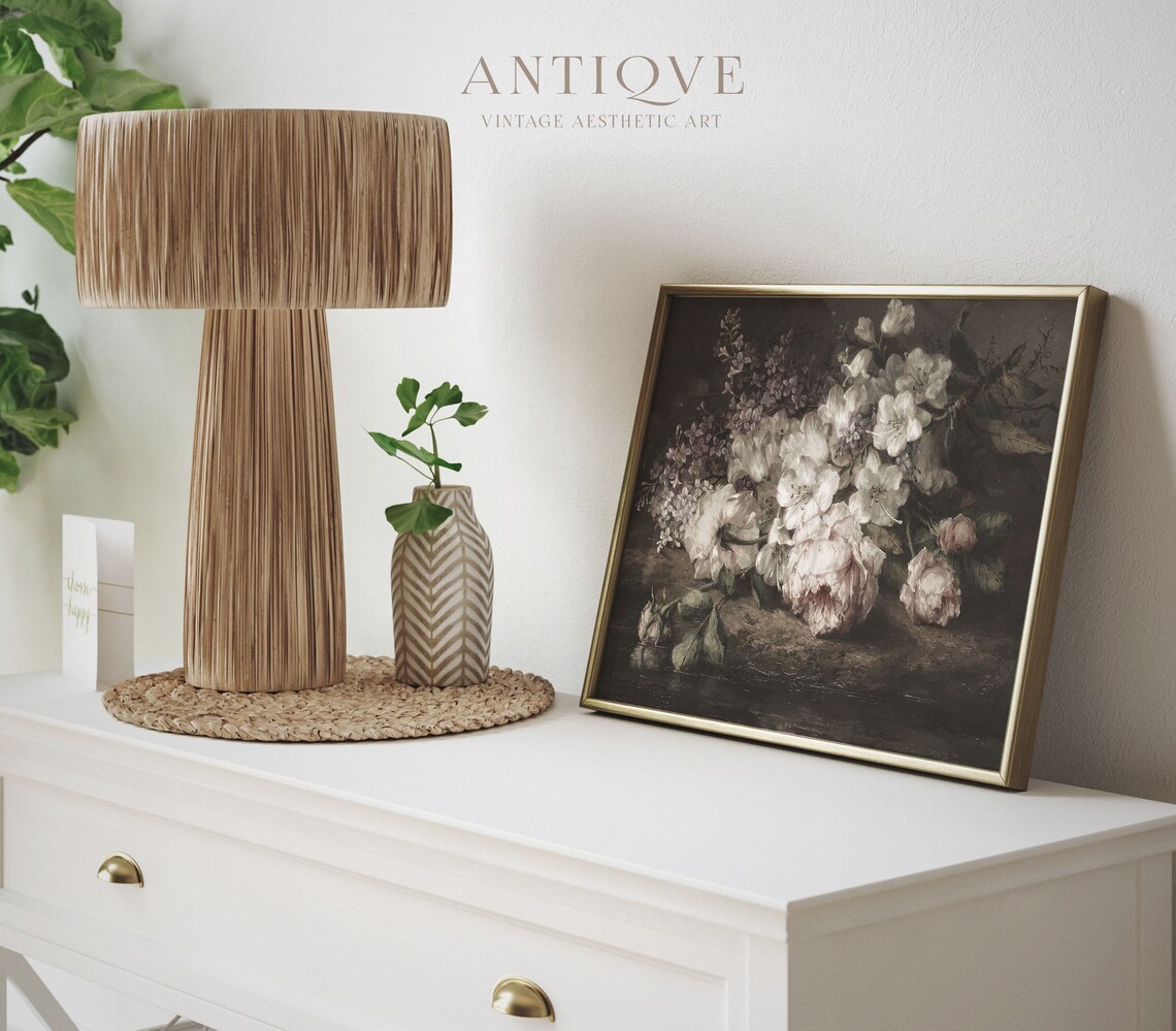 Vintage Still Life of Pink White Roses, Art Print - Image 3