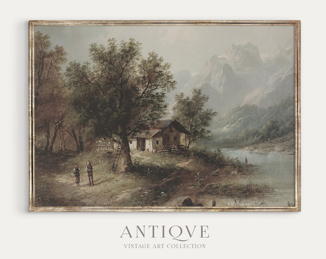 Vintage Lake Print, Nature Wall Art