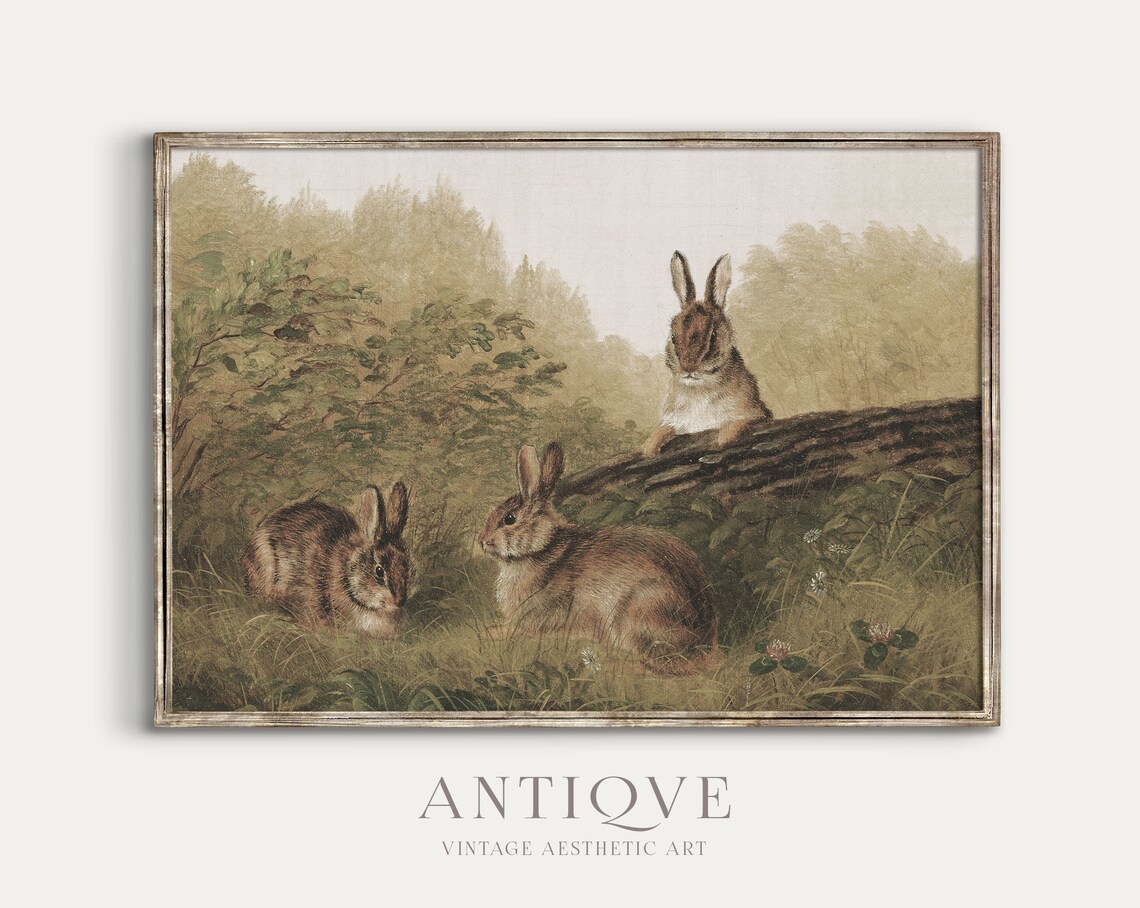 Vintage Country Brown Bunnies Easter Art Print