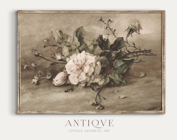 Vintage Flowers Painting, Antique Watercolor Art Print