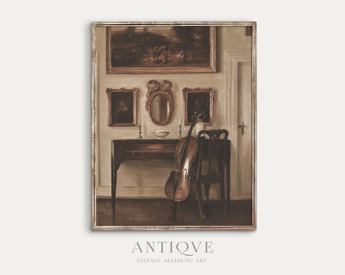 European Elegant Interiors, Cello and Ornate Frames Art Print