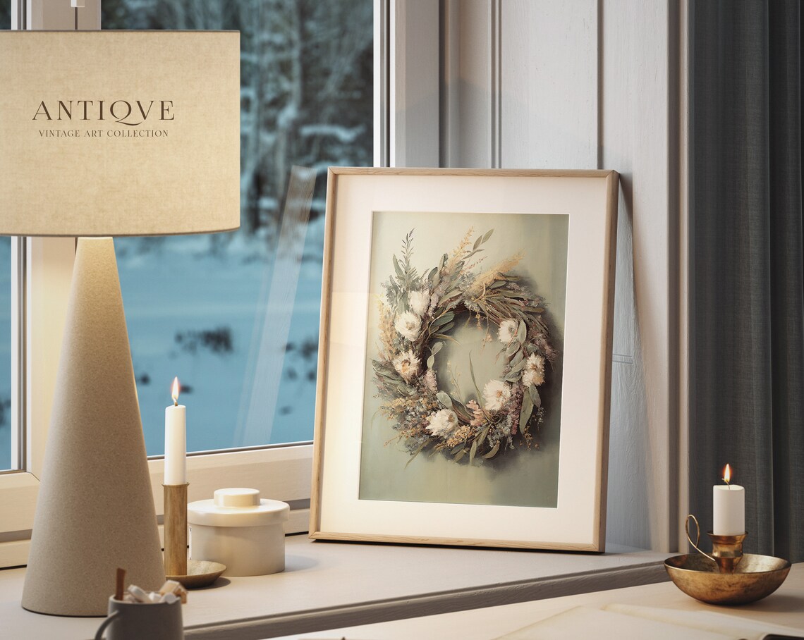 Dried Flower Wreath In Muted Neutral Tones Vintage Floral Poster - Image 4
