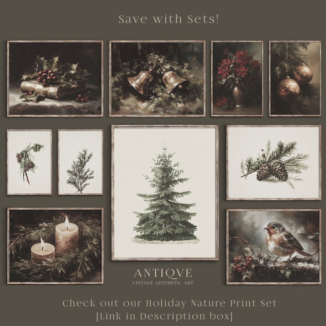 Christmas Bells And Greenery Rustic Farmhouse Art Print - Image 2