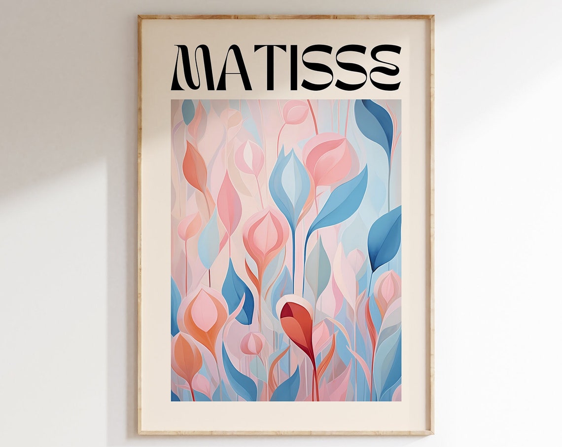 Matisse Pastel Pink Blue Abstract Floral Papiers Decoupes Style Poster