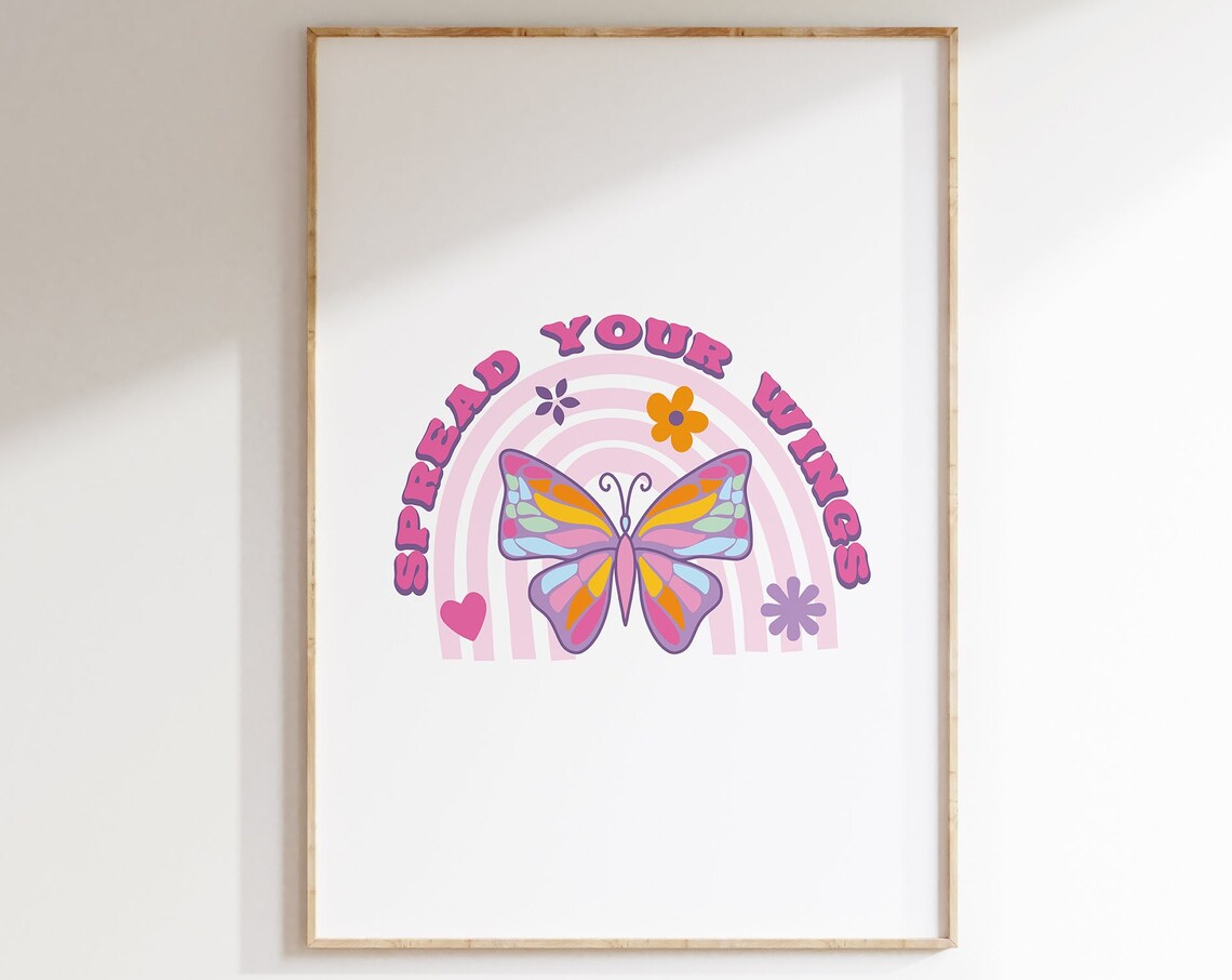 Spread Your Wings Butterfly Rainbow Groovy Quote Artwork Poster