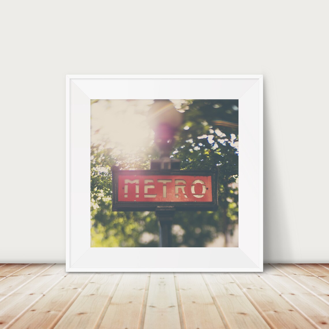Vintage Paris Metro Sign Red French Subway Street Photography Poster