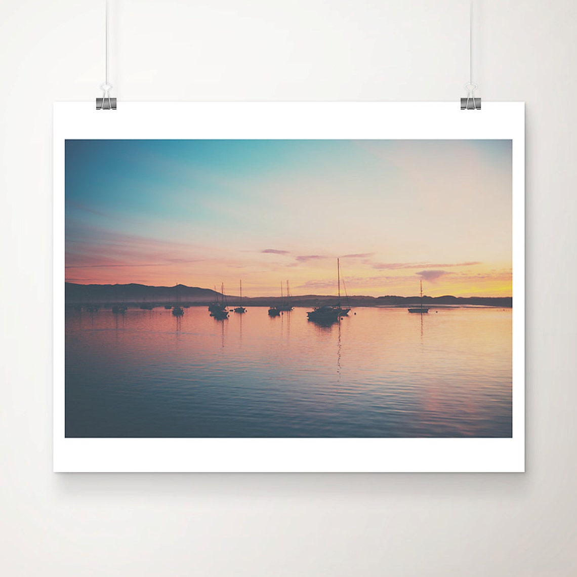 Morro Bay Sunset Sailboat Silhouettes Pacific Ocean Photo Poster