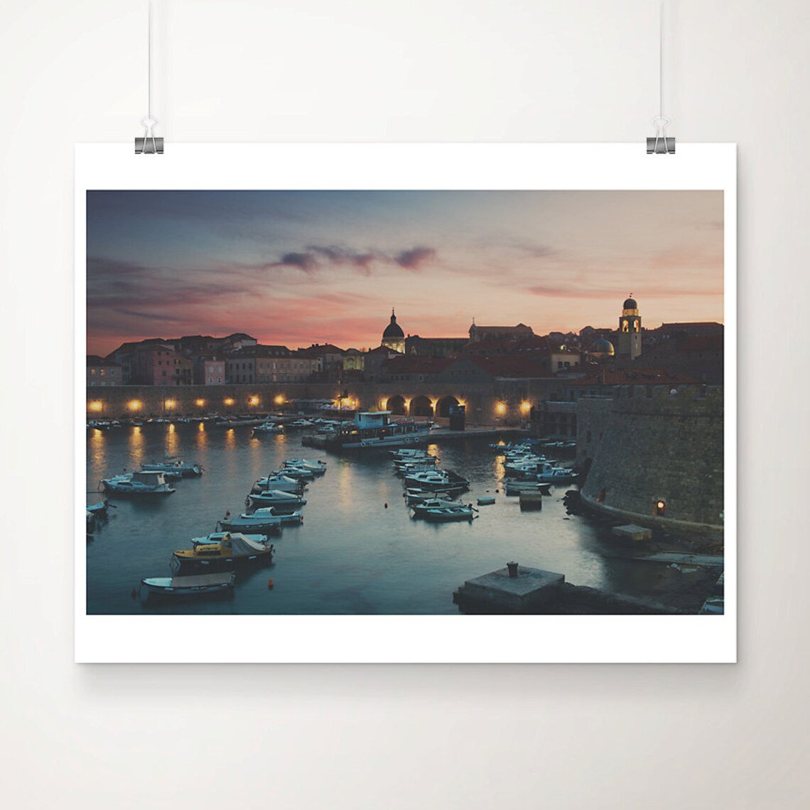 Dubrovnik Harbor Sunset Travel Poster, Croatia