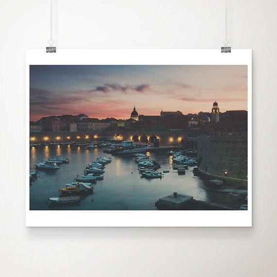 Dubrovnik Harbor Sunset Travel Poster, Croatia