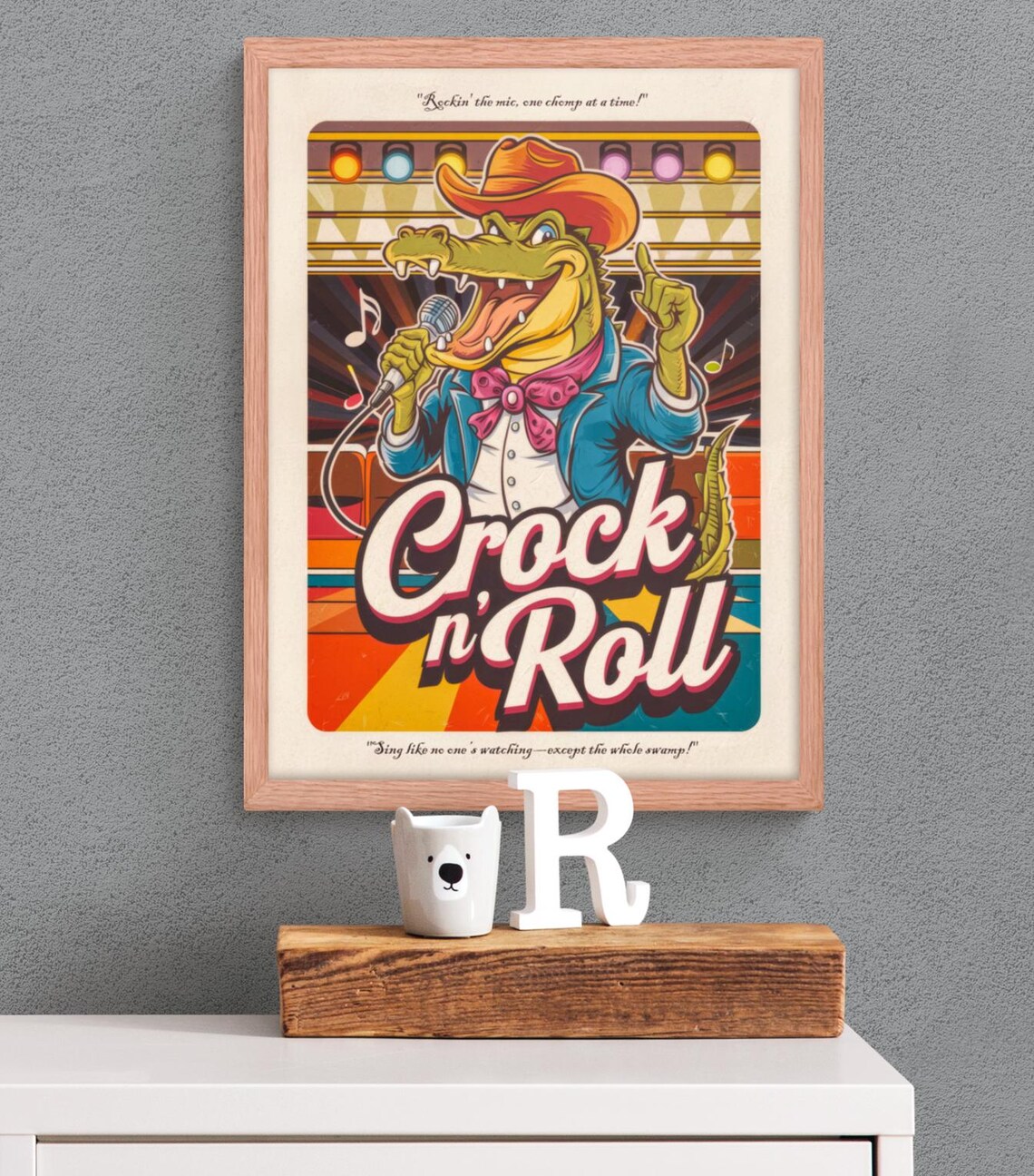 Crock n Roll Cowboy Crocodile Rock Star Retro Funny Music Wall Art Poster - Image 5