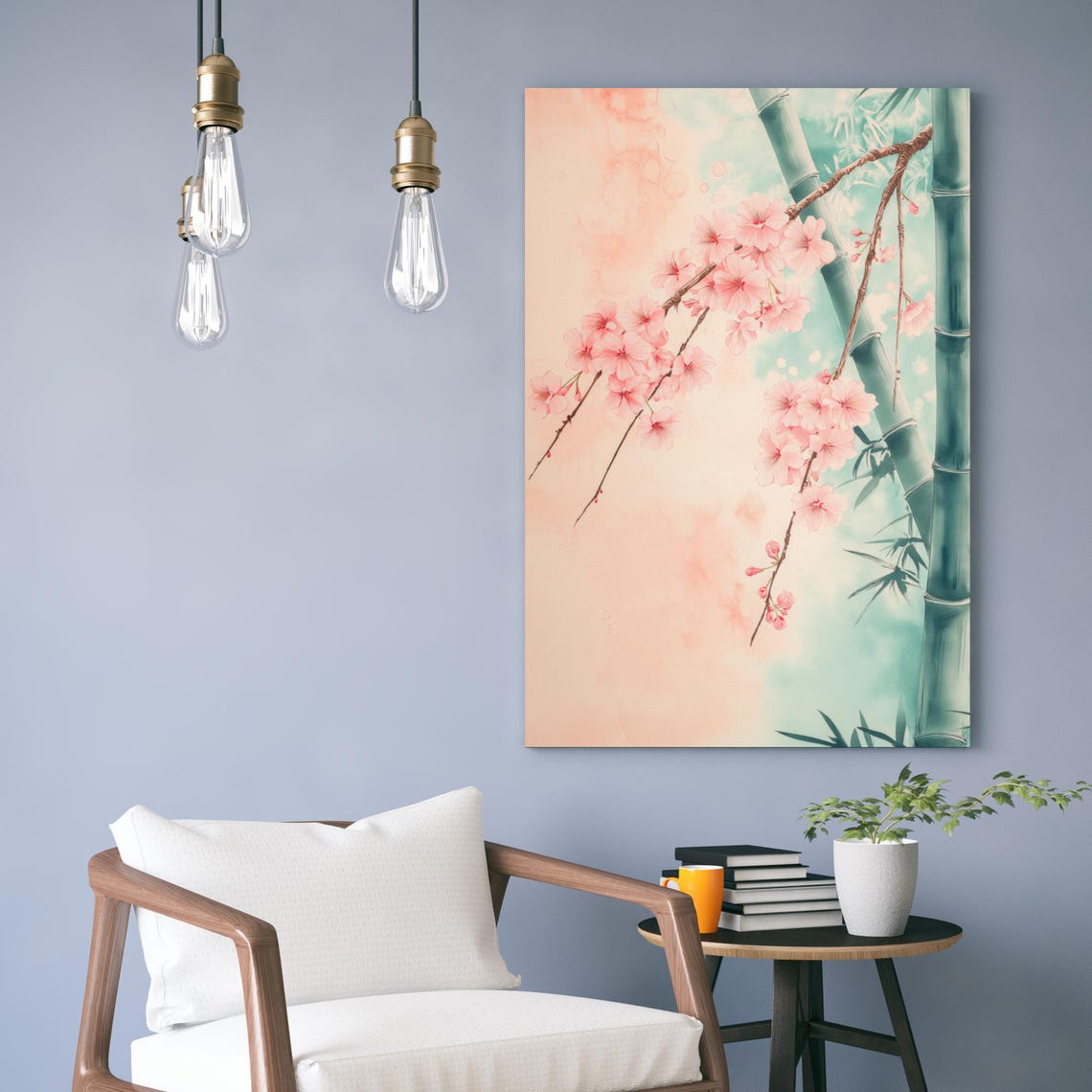 Cherry Blossom Bamboo Japanese Watercolor Pink Zen Botanical Poster