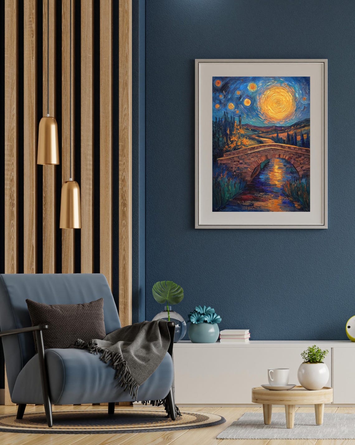Van Gogh Style Starry Night Bridge Moonlit River Impressionist Poster - Image 2
