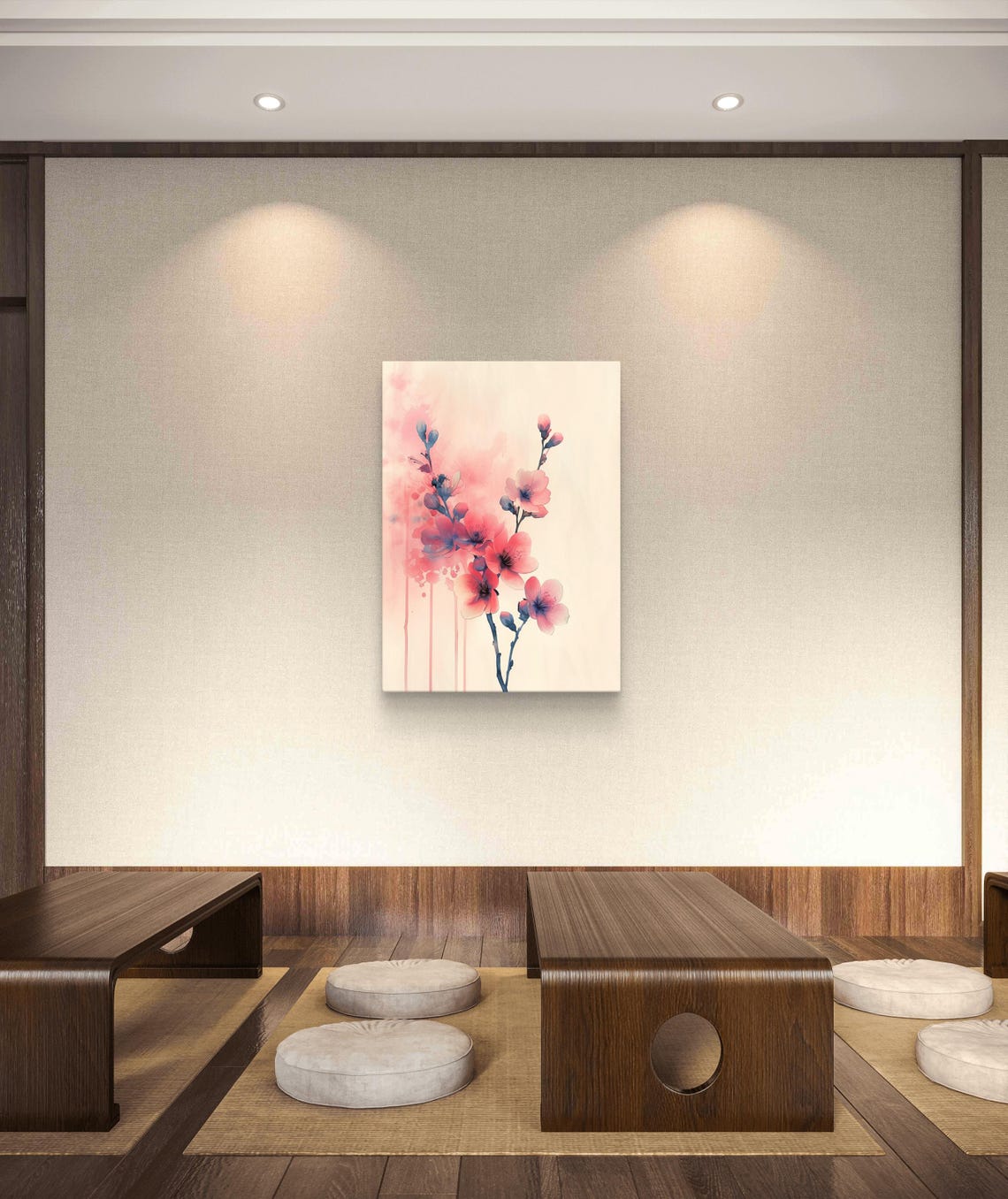 Zen Cherry Blossom Pink Watercolor Minimalist Asian Floral Art Poster - Image 3