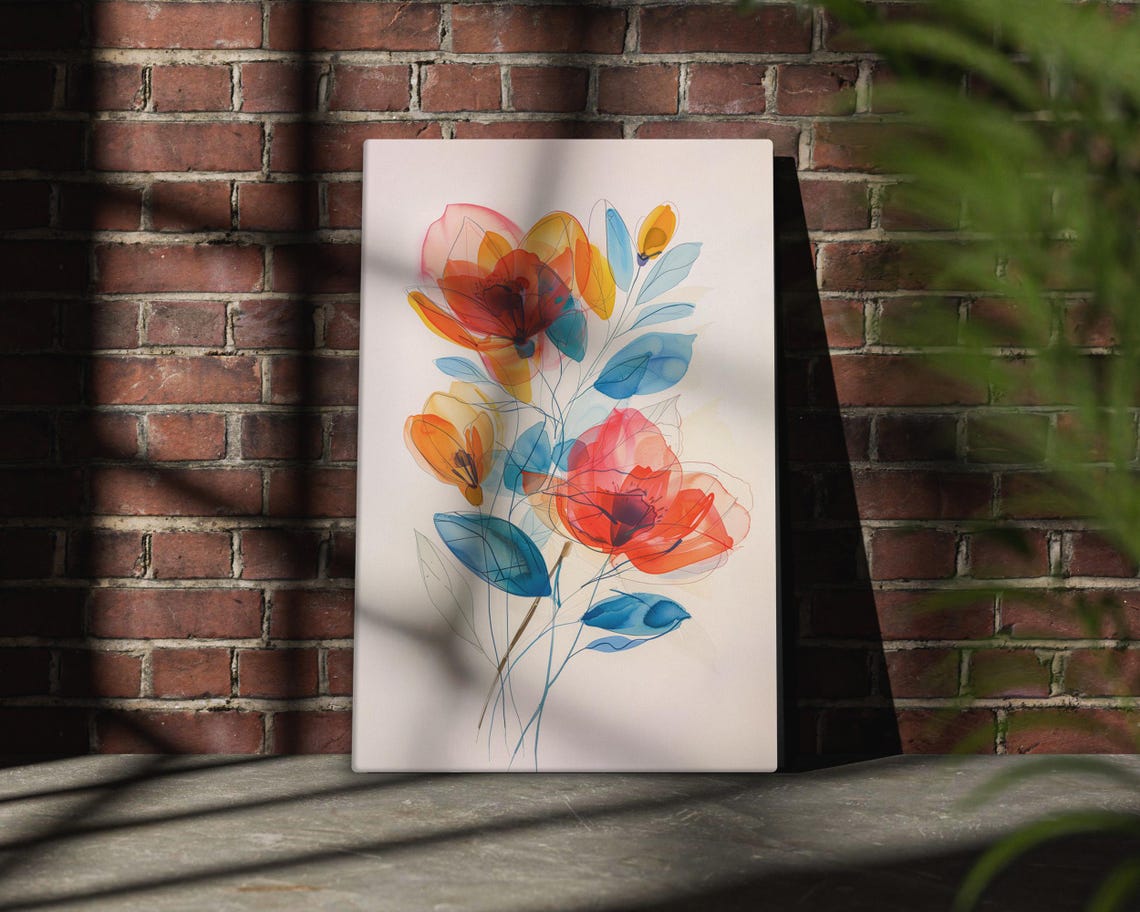 Translucent Watercolor Flowers Red Orange Blue Botanical Wall Poster - Image 3