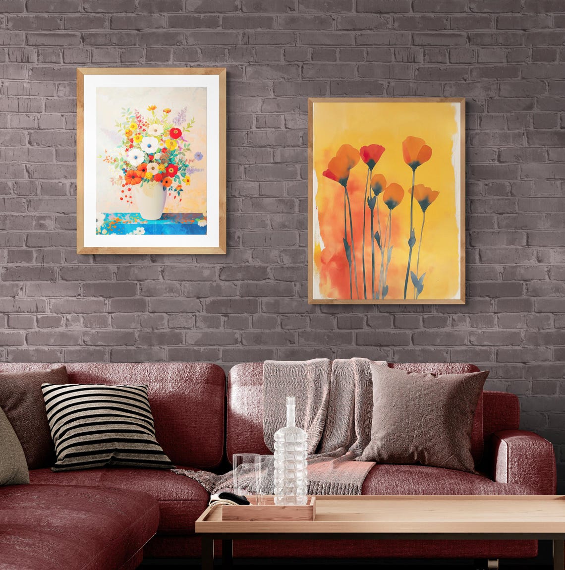 Tall Orange Poppies on Golden Watercolor Wash Modern Floral Art Poster - Image 4