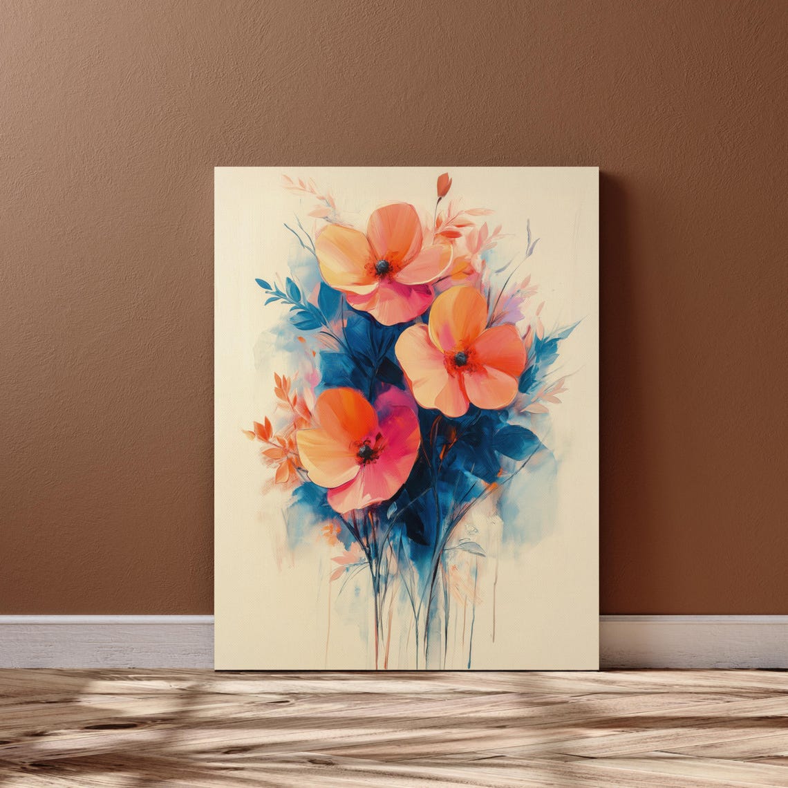 Bold Orange Poppy Flowers Blue Foliage Abstract Watercolor Poster - Image 5