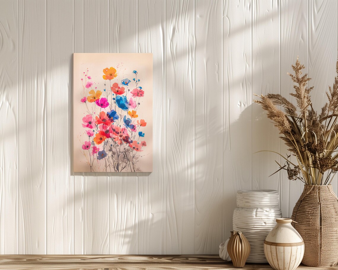 Vibrant Wildflower Bouquet Watercolor Pink Orange Blue Floral Poster - Image 3