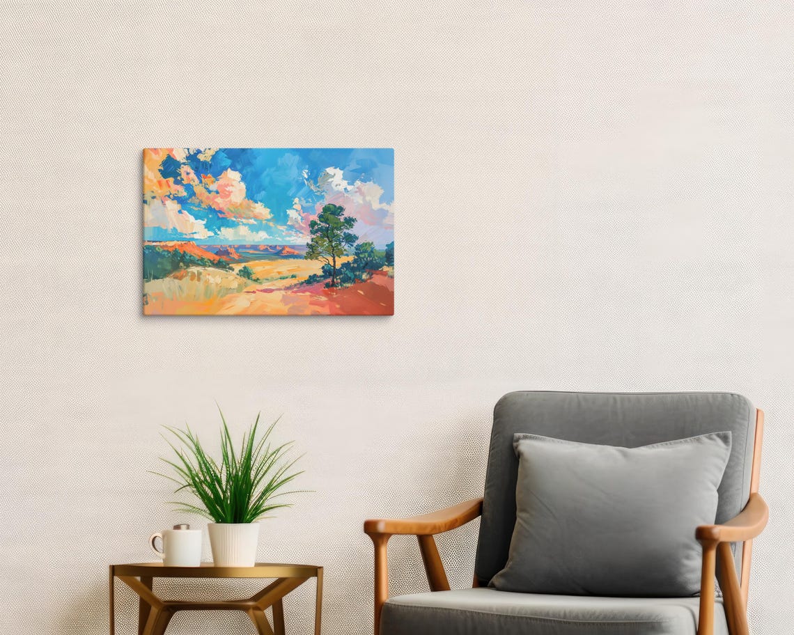 Vibrant Desert Landscape Print Bold Wall Decor For Nature Lovers Impressionist Art With Majestic Desert Sky - Image 3