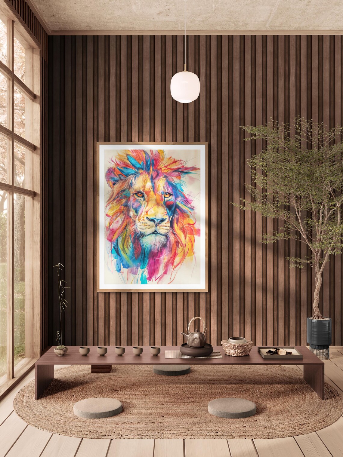 Vibrant Colorful Lion Face Abstract Watercolor Bold Wildlife Art Poster - Image 4