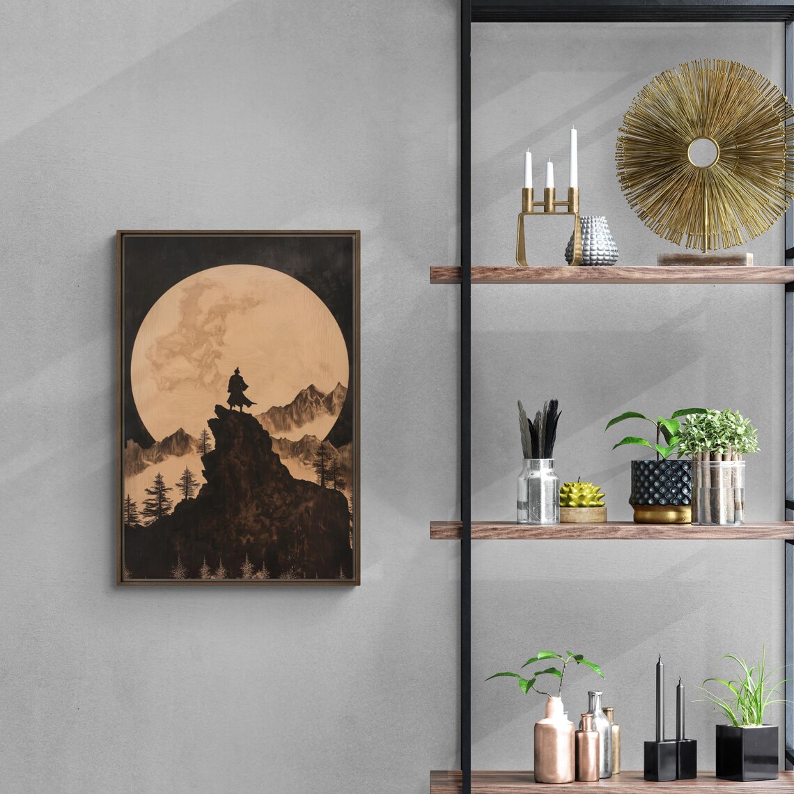 Mountain Wall Art With Moonlit Landscape Rustic Print In Pine Wood Frame Adventure Inspired Forest Decor For Nature Lovers - Image 2