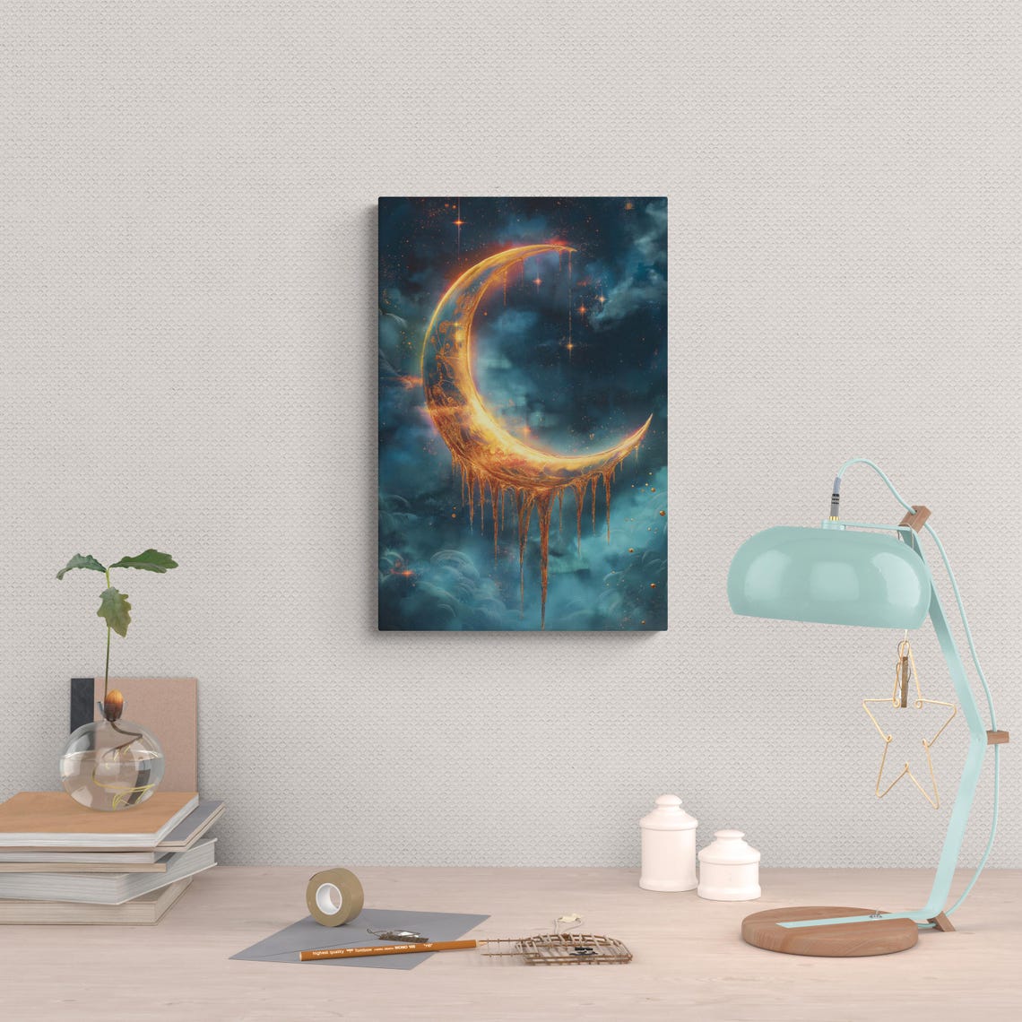 Dripping Gold Crescent Moon Starry Night Sky Dreamy Celestial Poster - Image 4