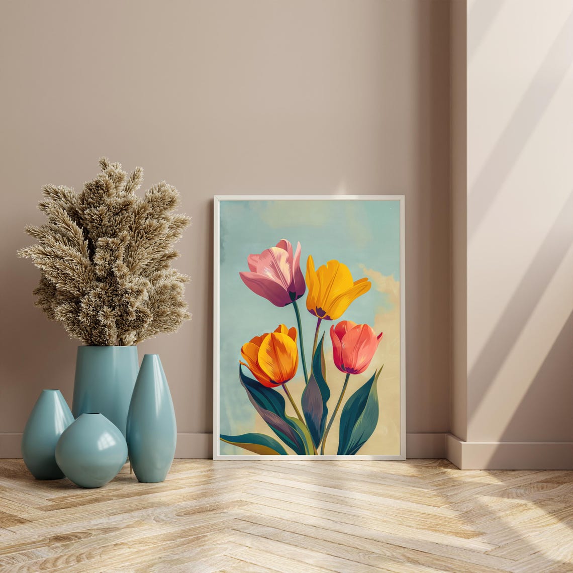 Pink Yellow Tulips Vintage Botanical Spring Floral Wall Art Poster - Image 2