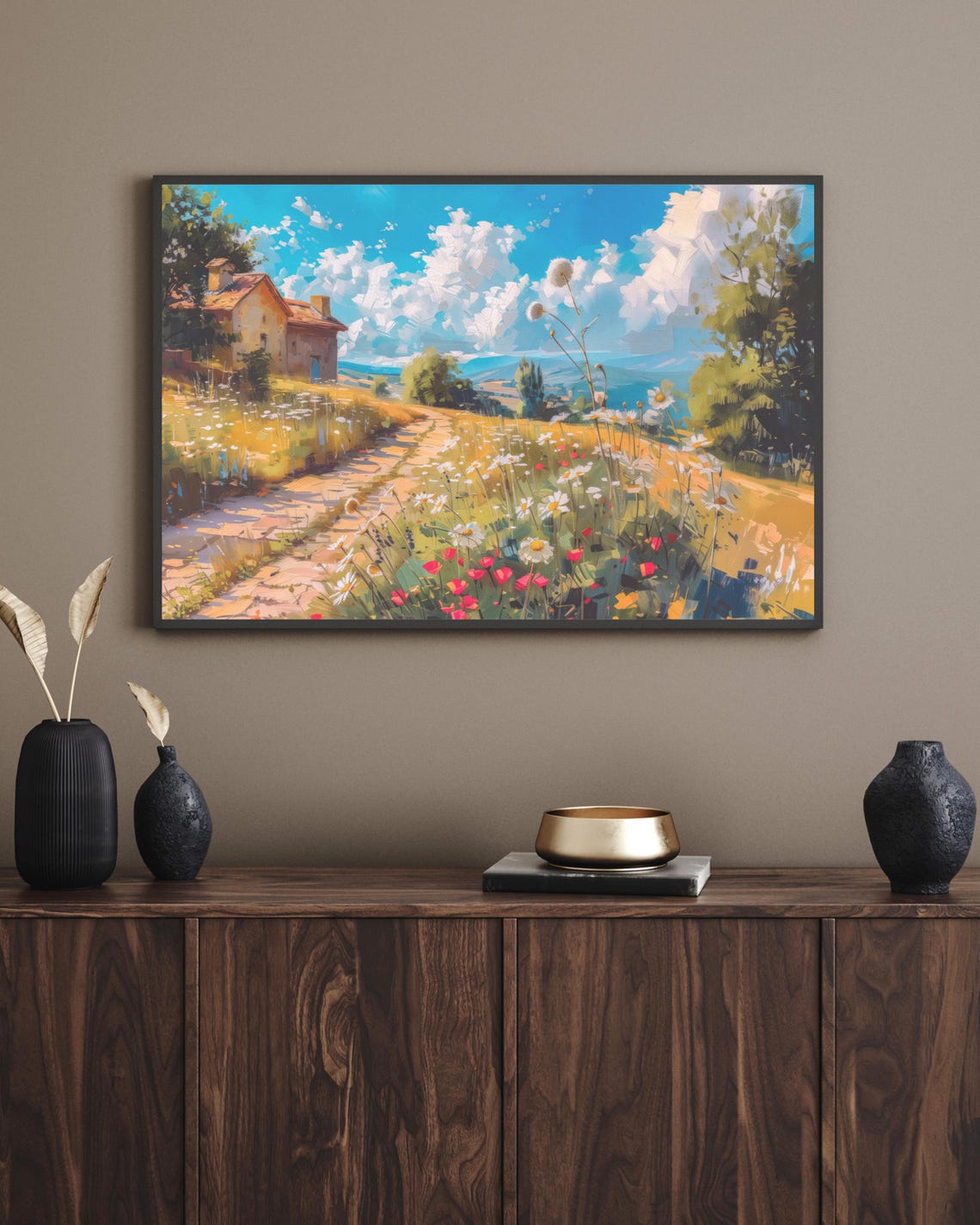 Rustic Countryside Cottage Stone Path Wildflower Meadow Summer Poster - Image 2