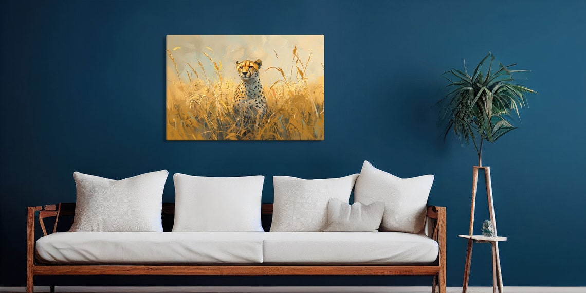 Savannah Cheetah In Golden Grass Wildlife Artistic Painting Poster - Image 2
