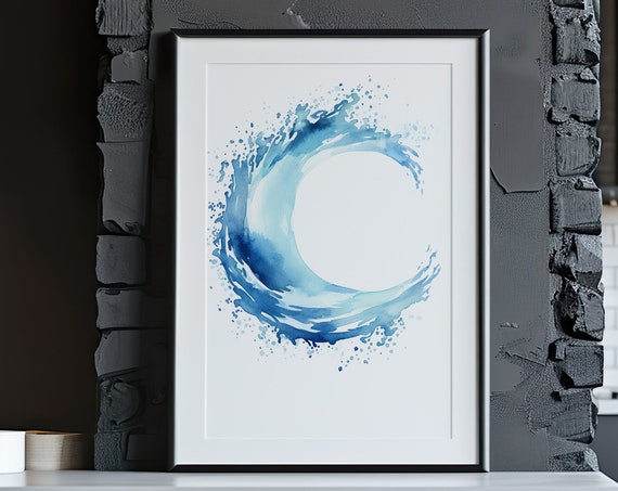 Watercolor Wave Zen Circle Wall Art Painting Poster Gift Colorful Painting Illustration Nature Minimalist Decor Beach House