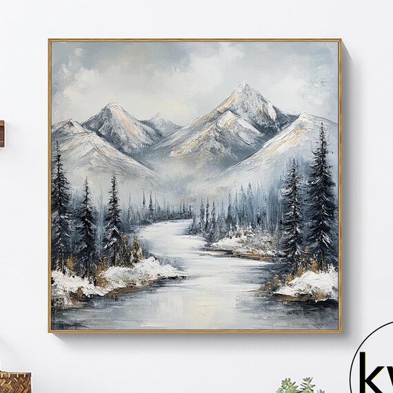 Original Mountain River Nature Scenery Oil Painting River Forest Landscape Wall Art Custom Texture Acrylic Painting On Home Decor