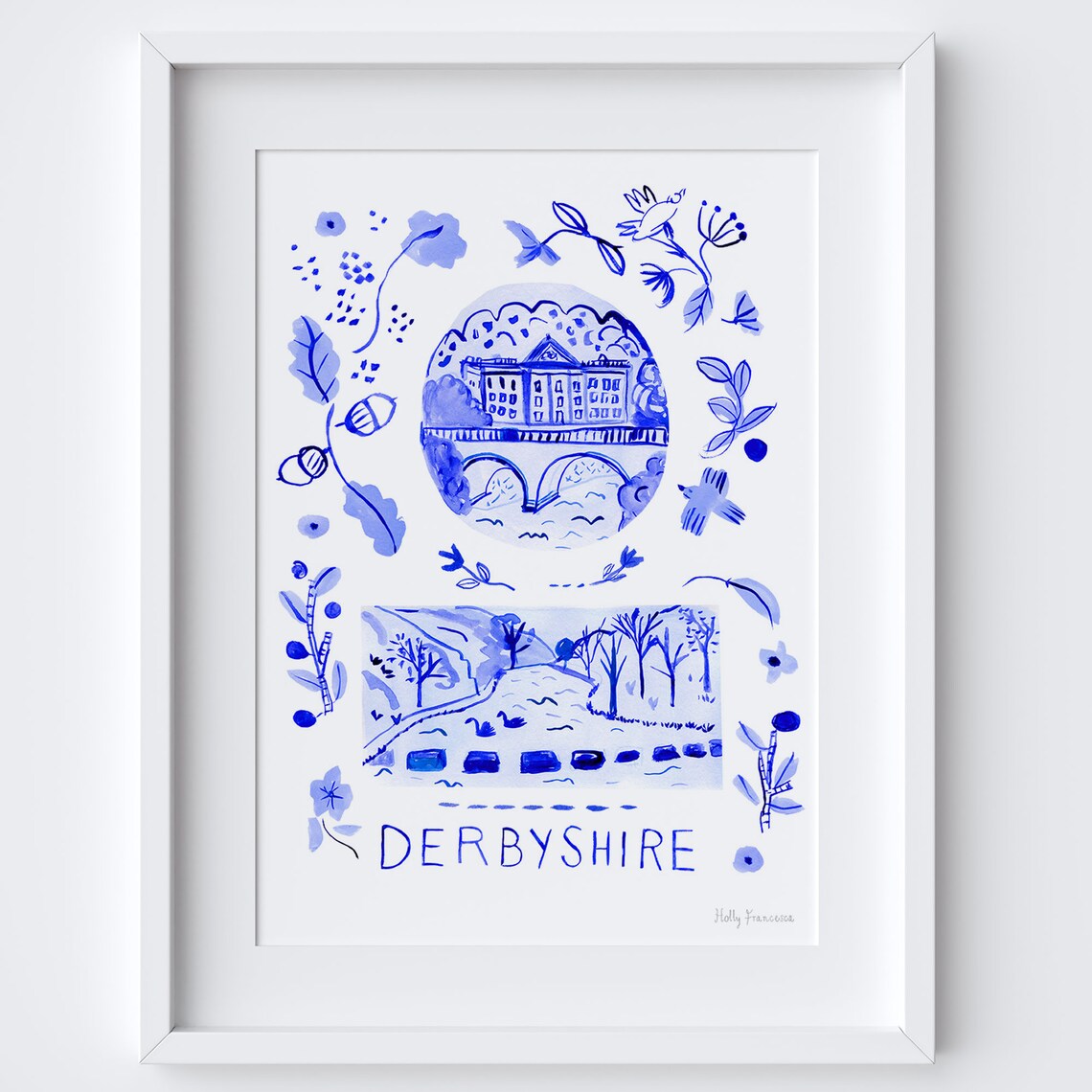 Derbyshire Scene Blue Portuguese Azulejo Tiles Travel Poster