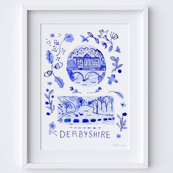 Derbyshire Scene Blue Portuguese Azulejo Tiles Travel Poster