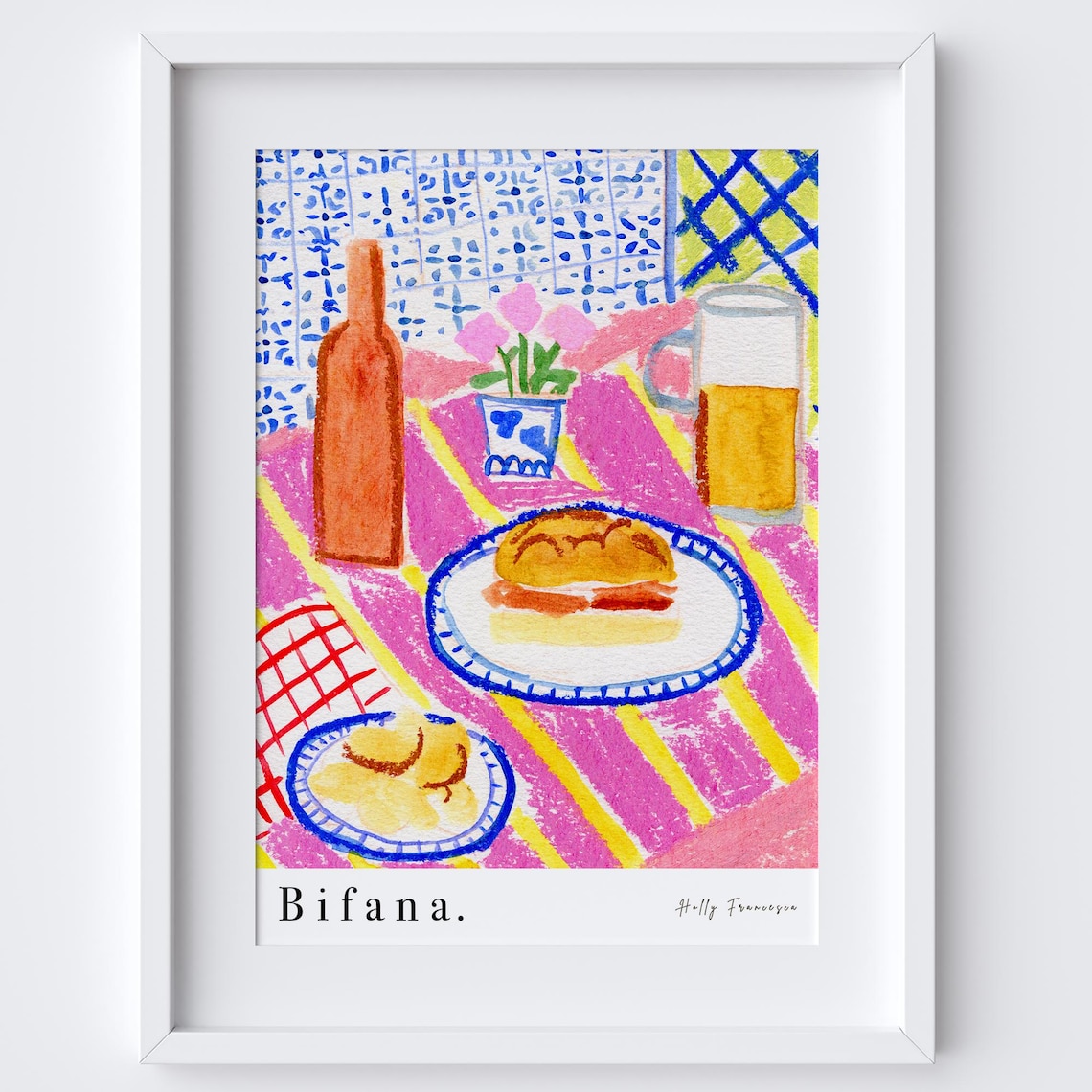 Bifana Beer Poster, Portugal Cafe Table Scene Art Print