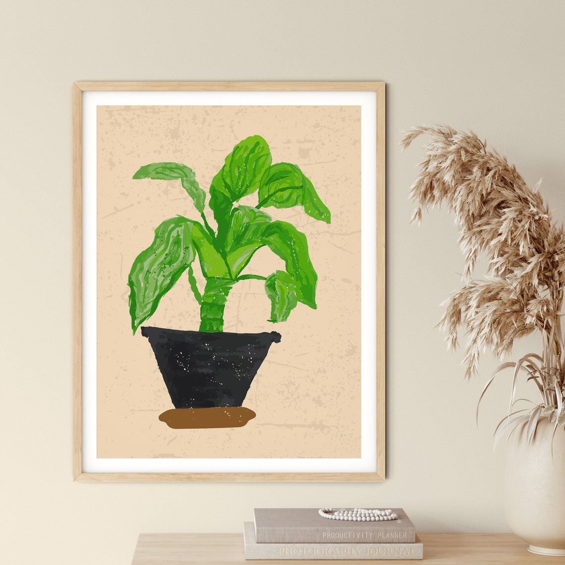 Green Plant Black Pot Stylized Botanical Modern Decor Poster