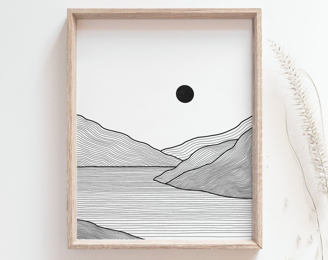 Sunset Over The Mountain Minimalist Boho Art Print