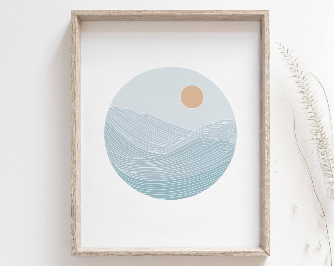 Sunset Ocean Sunset Poster, Boho Line Art Print