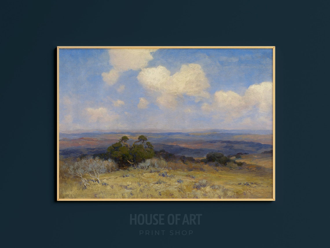Golden Prairie Horizon Big Cloud Sky Vintage Landscape Print - Image 3
