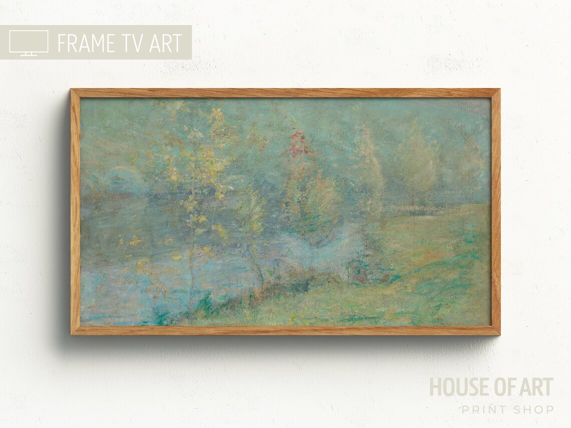 Misty Morning River Landscape Impressionist Vintage Oil Painting Print