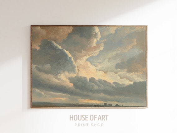Vintage Study Of Clouds Wall Art Oil Painting Sunset Gold Sundown Vintage Cloud Nature Bedroom Decor Clouds And Sky Art
