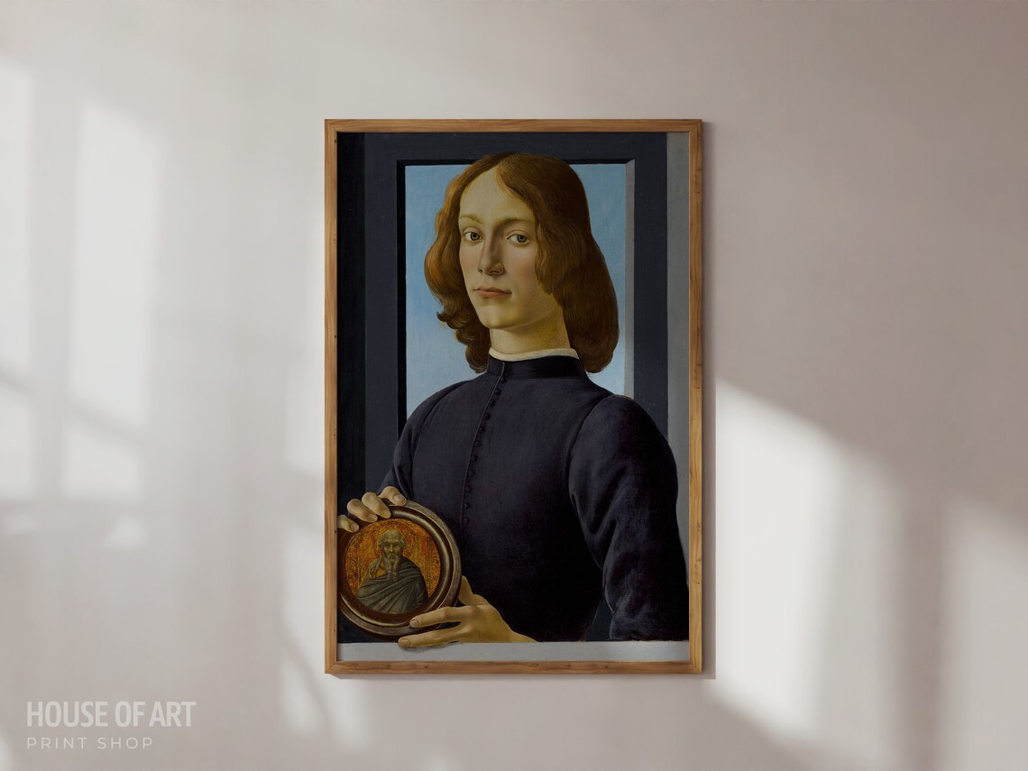 Botticelli Portrait of Young Man Holding Roundel Renaissance Masterpiece Print