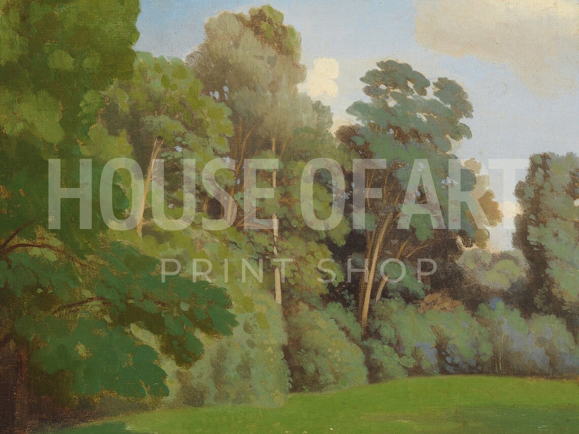 Edge Of The Woods Green Forest Treeline Meadow Oil Painting Poster - Image 2