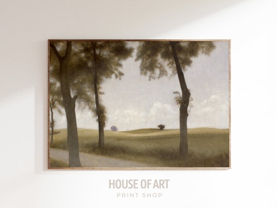 Danish Landscape Oil Painting Cornfields With Scattered Trees Muted Colors Calming View Impressionist Print Moody Wall Art