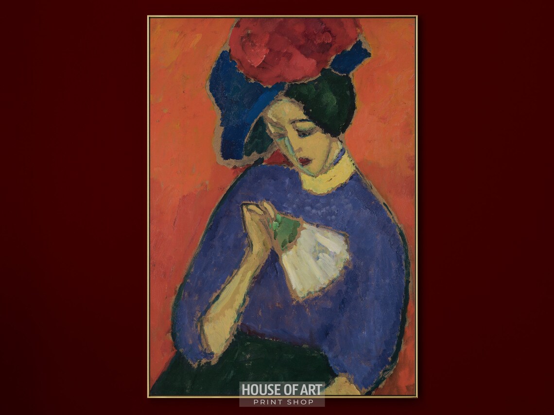 Expressionist Woman With Fan Portrait Vibrant Colorful Oil Painting Print - Image 2