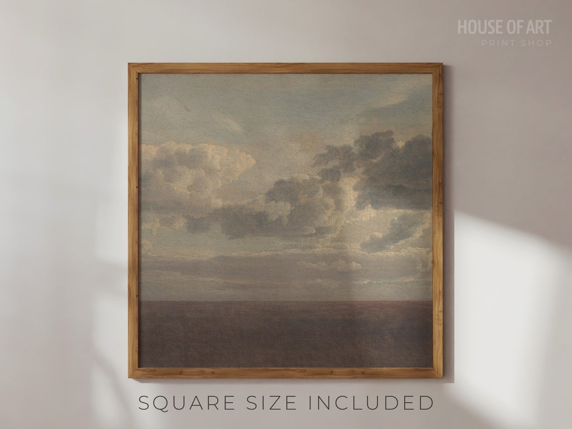 Vintage Cloud Study Neutral Sky Over Brown Plain Oil Painting Poster - Image 2