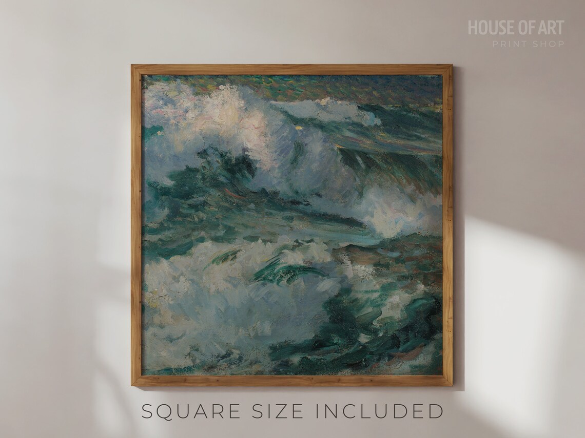 Impressionist Ocean Wave Crashing Foamy Blue Sea Painting Wall Art Poster - Image 2