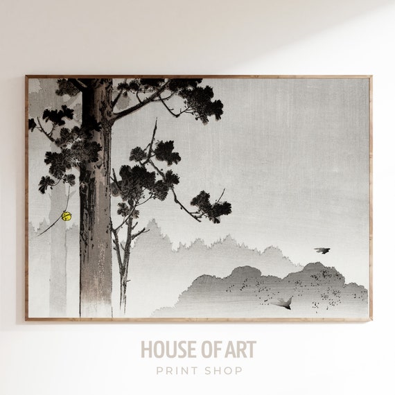Vintage Japanese Misty Landscape Woodblock Print Nature Wall Art Enchanted Forest Ukiyo E Gallery Wall Print Wall Art